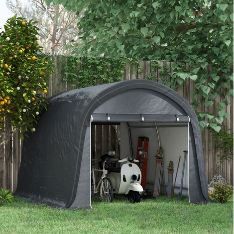 Abri de jardin 300x300x235 cm gris en acier avec deux portes enroulables et protection UV (1/5)