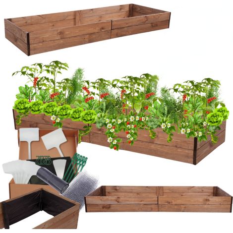 MODO24 Carré potager ZP06 surélevé en bois de pin massif pour jardin et terrasse, 18x237x80 cm, brun imprégné