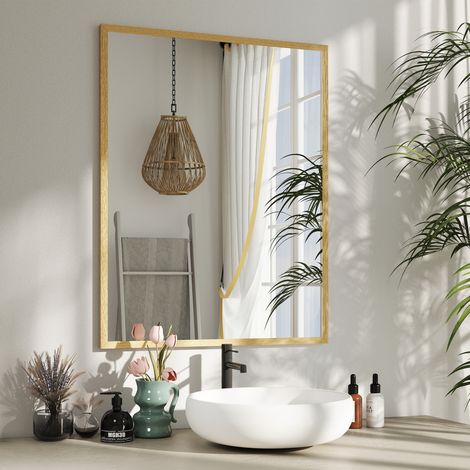 Espejo de Baño 70x90 cm Espejo de Pared Decorativo para Salón Entrada Pasillo Horizontal o Vertical Natural (1/5)