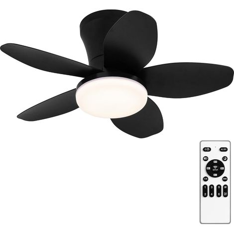 Ventilateur de plafond LED 63 cm, 40W, 5 pales ABS, télécommande, 6 vitesses, dimmable, moteur DC réversible, Noir (1/5)