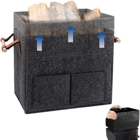 Firewood Basket Felt Storage Basket Non-Slip Handle Grey (1/5)