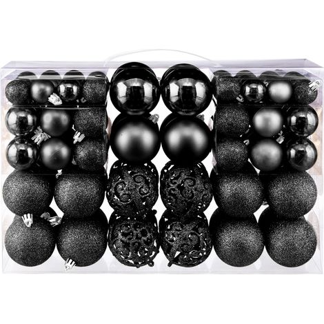 Boules de Noël Lot, 100Pcs Étincelants Décorations Sapin Noel Festives Arbre de Noël Ornements avec Crochets pour Noël Fêtes Mariage (Noir)Noir (1/5)