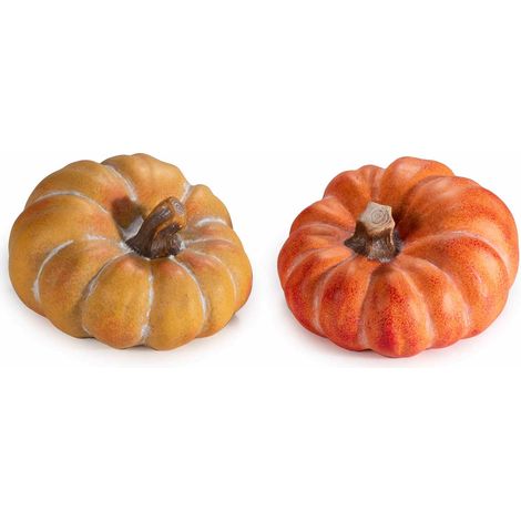 Zucche decorative in terracotta da appoggiare, perfette per decorare e allestire scenografie autunnali / Halloween, set da 4 pezzi, Ø 18 cm x 11 H