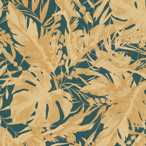 Nature wallpaper wall Profhome 790636 hot embossed non-woven wallpaper slightly textured with floral ornaments subtly shimmering green teal gold blue green 5,33 m2