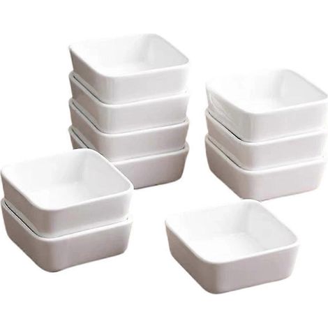 Lot de 10 pièces blanc carré sauce bols, lave vaisselle sûr petit service plats pour condiments, snacks (1/5)
