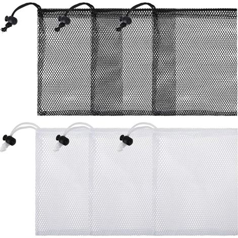 Petits sacs en filet, petits sacs de rangement en filet avec cordon, sac en filets noir et blanc, sac à cordon pour voyage, jouets et cosmétiques 15 x 20 cm (1/5)