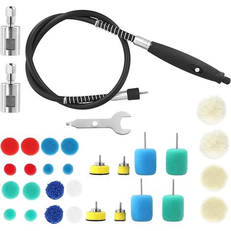 30pcs Mini Car Polisher Set Flexible Shaft with Sponge/Wool/Microfibre Polishing Pads - Ideal for Waxing and Finishing (1/5)