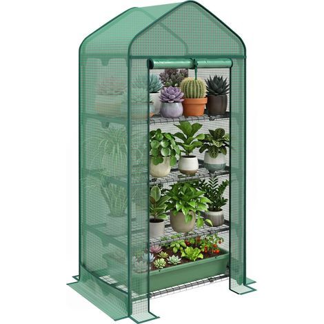 Serra per piante a 4 livelli con porta avvolgibile, metallo e PE, 69 x 49 x 158 cm, verde scuro (1/5)