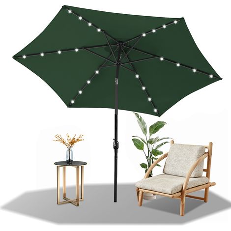 Randaco 2.7m Sonnenschirm UV50+ Neigbar Sonnenschutz Gartenschirm Strandschirm LED Solar, knickbar, Schirmtuch mit PA-Beschichtung, Grün
