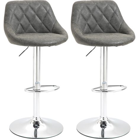 Set 2 Sgabelli da Bar 51,5x48x83-104 cm in Similpelle Grigio Scuro