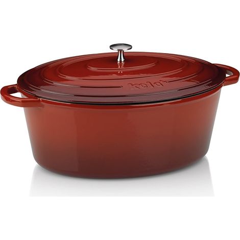 kela Teglia in ghisa ovale 9,3 litri, teglia in ghisa per induzione con coperchio adatta al forno CALIDO, pentola in ghisa smaltata (1/4)