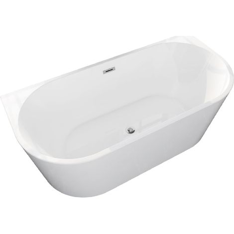 Baignoire EMMA - 170x80 cm - Blanc brillant - Fixée au mur - Design moderne - Incl. siphon (1/5)