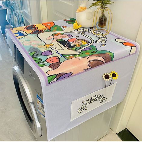 Housse anti-poussière pour réfrigérateur, style cartoon, couleurs vives, coton lin doux, housse de machine à laver pour cuisine, bureau, famille, porte-bonheur, 60 cm de large, 141 cm de long (1/5)