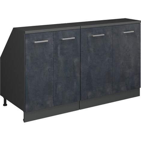 Meuble sous pente R-Line, Béton noir, 140cm Lot de 2 caissons 60 cm de profondeur, Vicco