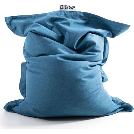 Pouf Géant Lin Intérieur Salon, Déhoussable, Cocooning Bleu Canard BiG52 (1/5)
