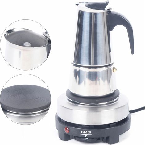 Cafetera exprés eléctrica de acero inoxidable con quemador eléctrico (4 tazas, 200 ml)