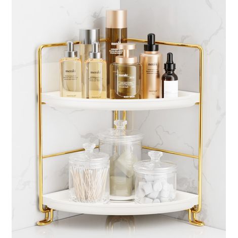 Organiseur de comptoir de Salle de Bain d'angle à 2 Niveaux, Installation sans Outils, Petite étagère de comptoir en Plastique, Plateau de Maquillage, organiseurs de Parfum pour Soins de la (1/5)