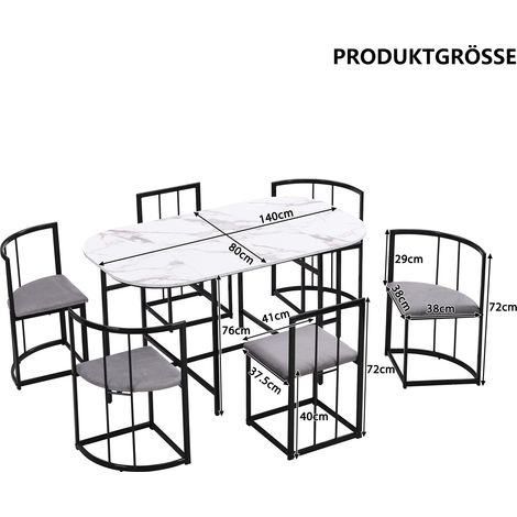 Sechs-Stuhl Esstischset:(Weißer Tisch, Stühle mit Rückenlehnen und grauen Polstern, Schwarzfarbenes Eisengestell),Esszimmertisch und Stuhlset,Moderne Esstischkombination(previous sku:308399408AAS) (1/5)