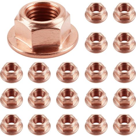 Lot de 20 écrous d'échappement M8 hexagonaux, en laiton, en cuivre, écrous en cuivre autobloquants, écrous de collecteur d'échappement, écrous de collecteur d'échappement de voiture, boulons de tête (1/5)