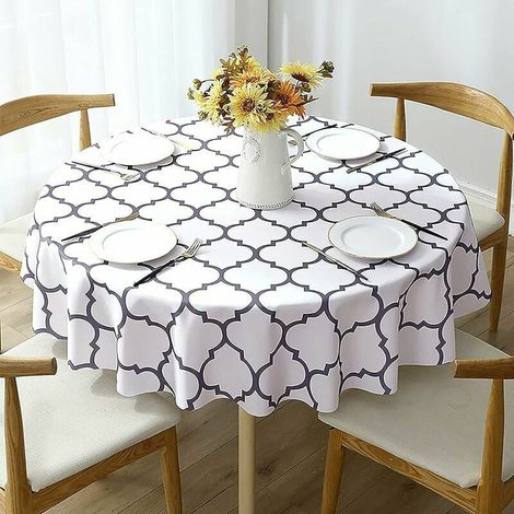 Nappe Ronde,Anti Tache Impermeable Nappe de Table Toile Cirée de Salle à Manger, pour Salle à Manger, Jardin, Café,Fête (blanc, 152cm) (1/5)