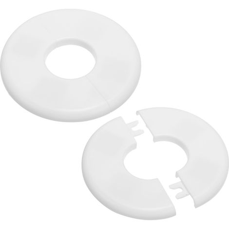 Plaque d'Écussons Auto-Adhésive Ronde en ABS 1.36"/34.5mm, 2pcs Couverture Murale pour Tuyau d'Eau, Cache Mitigeur Douche Boucles Rosace Robinet Chauffage Plomberie Mural, Blanc (1/5)