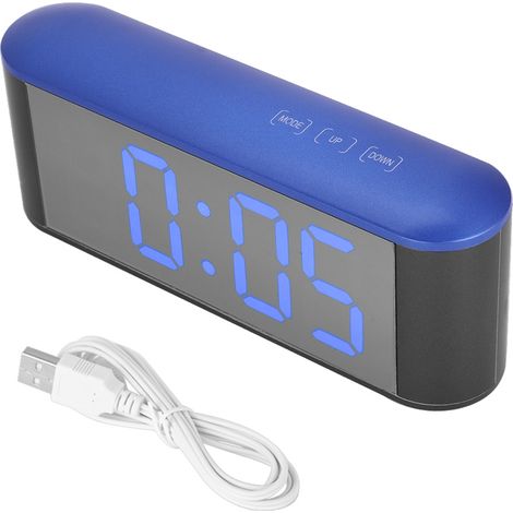 Digitaler Wecker mit elektronischem Spiegel, Thermometer und Schlummerfunktion (blaues Gehäuse, blaues Display) (1/5)