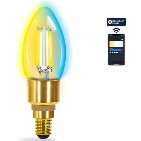 Ampoule Connectée Bluetooth Mesh Aigostar C35 E14 4,5W CCT Réglable, Bougie LED à filament ambrée ambiance