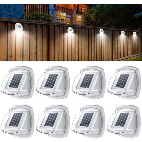 Lot de 8 lampes solaires étanches pour clôture - 8 LED pour escaliers extérieurs, clôtures, terrasses, patios, allées, blanc froid (1/5)