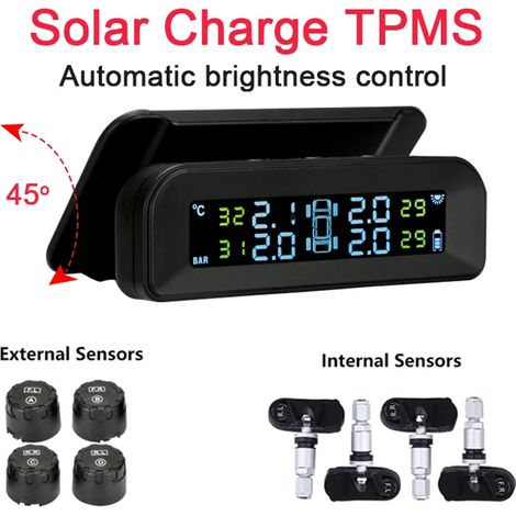 (T588Externe) Système de surveillance de la pression des pneus avec horloge numérique solaire et écran LCD pour voiture intelligente. Système d'alarme de sécurité pour la pression et la température de (1/5)