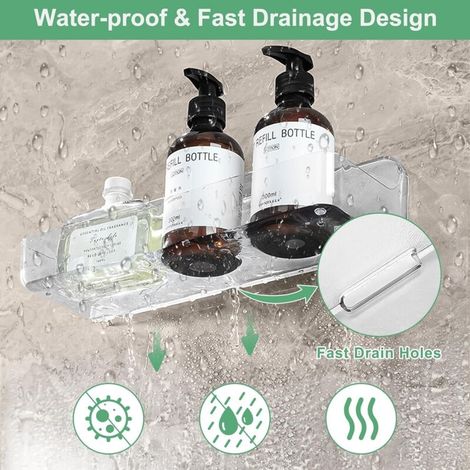 Mensola da bagno, 2 mensole per doccia senza foratura, per montaggio a parete in bagno e cucina, organizer per shampoo e bagnoschiuma. (1/4)