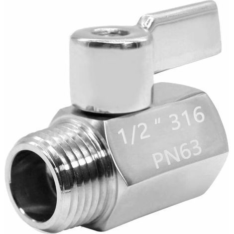 Mini vanne à bille en acier inoxydable (316) 1/2" NPT mâle x NPT femelle Mini vanne d'arrêt à bille (lot de 1) (1/4)