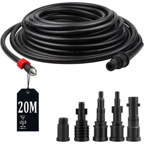royaluxe-– Tuyau de nettoyage haute pression 20 m – 180 bar 60°C – 5 adaptateurs pour Kärcher, Lavor, Interpump, Bosch – Conception 3 couches