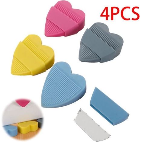 Butée De Porte - Cale en Forme de Coeur Antidérapante - PVC Souple - Lot de 4 - Couleurs Aléatoires (1/4)