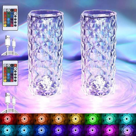 Lampada di cristallo a LED da 2 pezzi con 4 modalità, lampada di cristallo USB con telecomando, luce notturna touch, lampada da tavolo in cristallo, lampada da comodino a LED RGB, luce d'atmosfera ric (1/4)