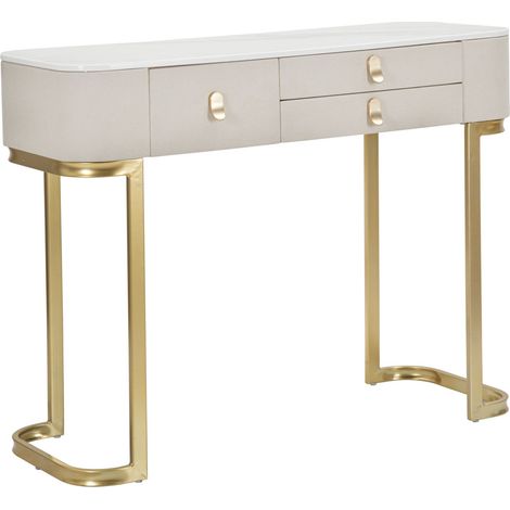 Console Fissa 3 Cassetti Beauty 100x80x40 cm in Legno MDF e Metallo Crema/Oro (1/5)
