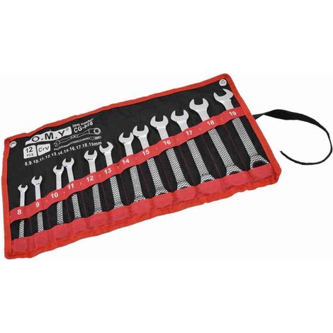 Jeu de 12 Clés à Cliquet Métriques en Acier au Chrome Vanadium 8-19 Mm avec Sac de Rangement (tête fixe) (1/4)