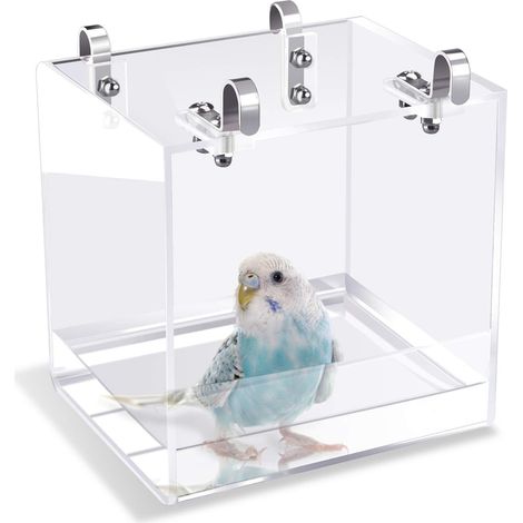 Bain d'oiseaux suspendu - 13 x 11 x 13 cm - Transparent - Pour cage à oiseaux - Bol pour tourterelles et autres petits oiseaux (1/5)