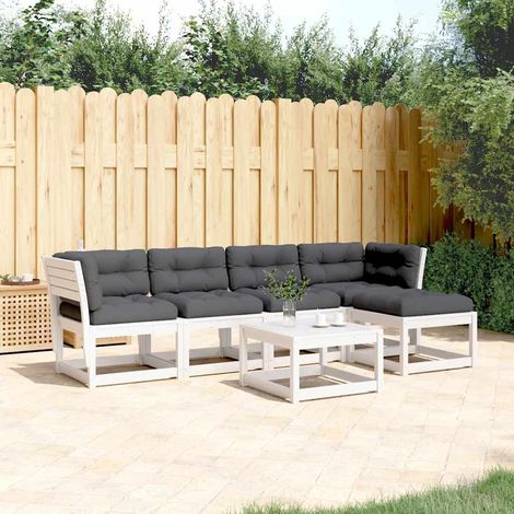 vidaXL Set sofás jardín 5 pzas con cojines madera maciza pino blanco (1/5)