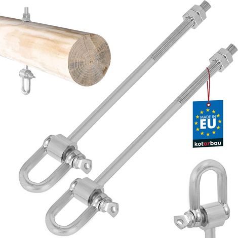 KOTARBAU® 2 pcs Crochet de Balancoire - M10 x 200 mm - Accroche Balancoire - Acier Galvanisé - Argent - avec Étrier et Pointes - Filetage Bois (1/5)
