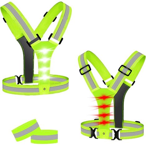 Gilet de sécurité à LED, élastique et réglable - Gilet réfléchissant réfléchissant avec éclairage LED et 2 bandes réfléchissantes pour le jogging, la randonnée ou le cyclisme la nuit. (1/5)