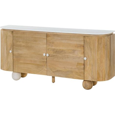Sideboard Mango 180x40x80 natur lackiert / Marmor weiß FLORENZ 121