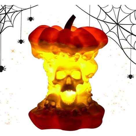 Lampe squelette citrouille - Éclairage d'Halloween - Décoration festive - Design durable - 10 x 8 x 8 cm - Orange (1/3)