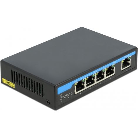 Delock Conmutador Ethernet Gigabit de 4 puertos PoE + 1 RJ45