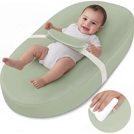 Baby Wickelauflage Wickeltisch Polyurethan wasserdicht mit Sicherheitsgurt, rutschfestem Boden, tragbar, abwischbar,Hellgrün