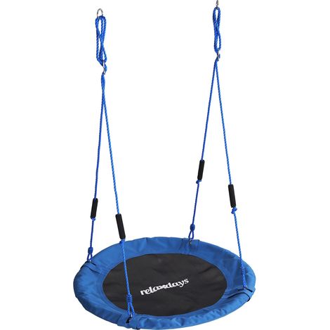Relaxdays altalena nido rotonda, maniglie imbottite, bambini, regolabile, esterni, Ø100 cm, 100 kg, blu