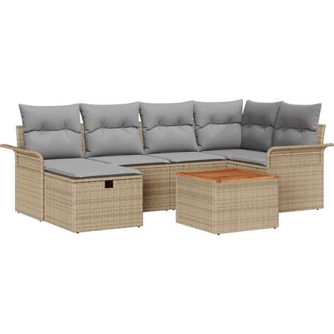 Maison Exclusive - Conjunto de sofás de jardín 7 pcs Beige ratán (1/5)