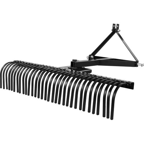 Mophorn Escarificadora de césped de 1525 mm, equipada con 32 púas de acero Q235, rastrillo paisajístico de 3 puntas con accesorios para tractor, ideal para limpiar césped y nivelar terrenos, negro (1/5)
