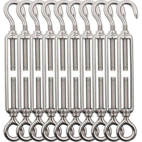 Tendeur Cable Crochet M5 (Crochet et Oeil), Tendeur Fil Acier/Tendeur Cable INOX en Acier Inoxydable 304 pour Fil a Linge, Cable Acier, Corde Acier -10 Pièces (1/5)