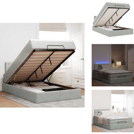 Lit ottoman avec matelas et LED gris clair 120x190cm velours - Lit Ottoman - Lits Ottomans - Cadre De Lit - Cadre De Lit Avec Rangement (1/5)