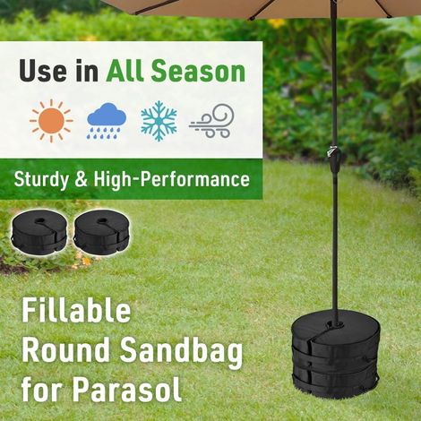 Lot de 2 bases de parasol rondes avec fente latérale, 45 cm Compatible avec tous les supports de parasol encastrés, déportés et d'extérieur Facile à installer (noir) (1/5)